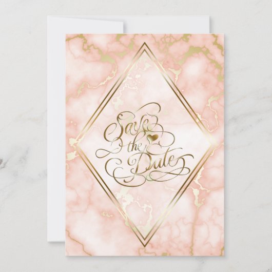 Roos en gouden marmer save the date (Voorkant)