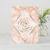 Roos en gouden marmer save the date (Staand voorkant)