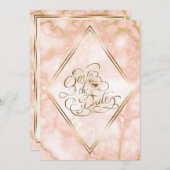 Roos en gouden marmer save the date (Voorkant / Achterkant)