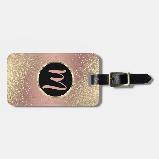 Roos en goudglitter - Monogram Bagagelabel (Voorkant horizontaal)