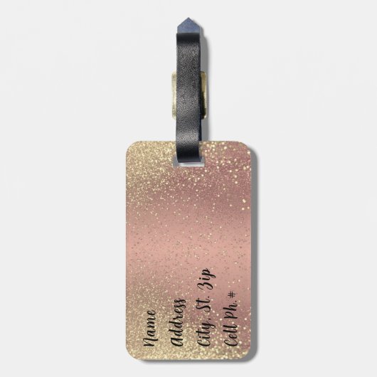 Roos en goudglitter - Monogram Bagagelabel (Achterkant verticaal)