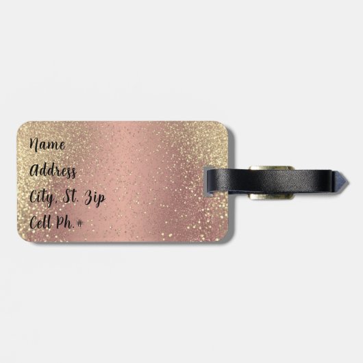 Roos en goudglitter - Monogram Bagagelabel (Achterkant horizontaal)