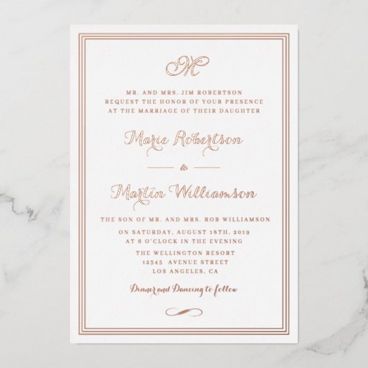 roos en goudkalligrafie folie uitnodiging (Voorkant)