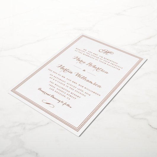 roos en goudkalligrafie folie uitnodiging (Gedraaid)