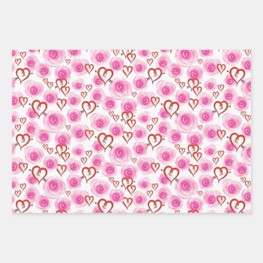 Roos en hart gepatterd inpakpapier vel (Voorkant)