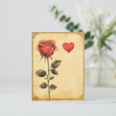 Roos en hart  liefde briefkaart (Staand voorkant)