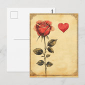 Roos en hart  liefde briefkaart (Voorkant / Achterkant)