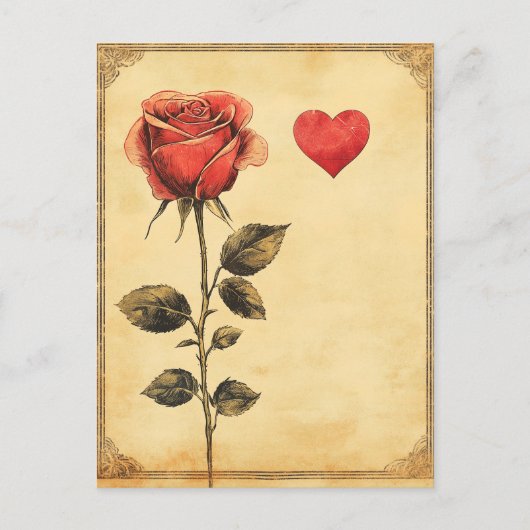 Roos en hart  liefde briefkaart (Voorkant)