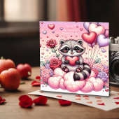 Roos en Hart Raccoon Valentijnse Kaart