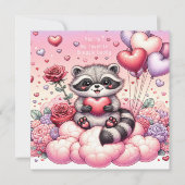Roos en Hart Raccoon Valentijnse Kaart (Voorkant)