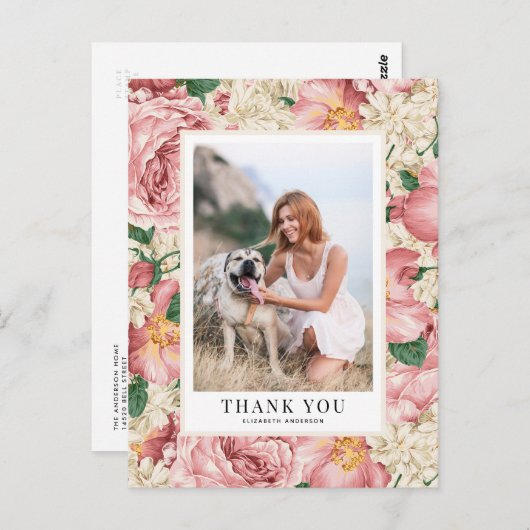  Roos en Hydrangea Afstuderen Dank u Briefkaart (Voorkant / Achterkant)