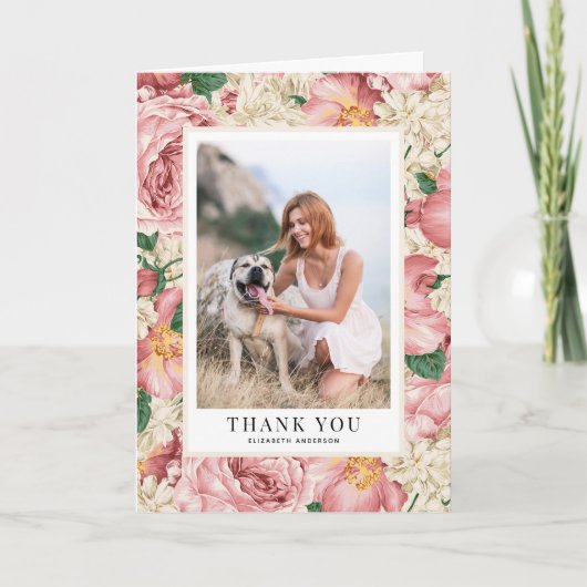 Roos en Hydrangea Afstuderen Foto Bedankkaart (Voorkant)