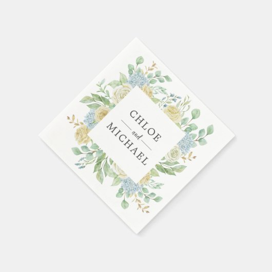 Roos en Hydrangea Bloemen Aangepaste Bruiloft Servet (Hoek)