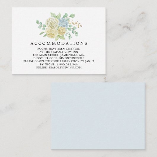 Roos en Hydrangea Bloemen Bruiloft Accommodatie Informatiekaartje (Voorkant / Achterkant)