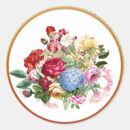  Roos en hydrangea Botanische/goudtrim Ronde Sticker