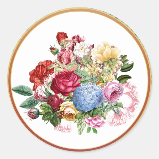  Roos en hydrangea Botanische/goudtrim Ronde Sticker (Voorkant)