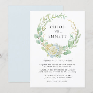 Roos en hydrangea Floral Wedding Kaart