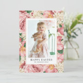 Roos en Hydrangea Foto Happy Easter Feestdagenkaart (Staand voorkant)