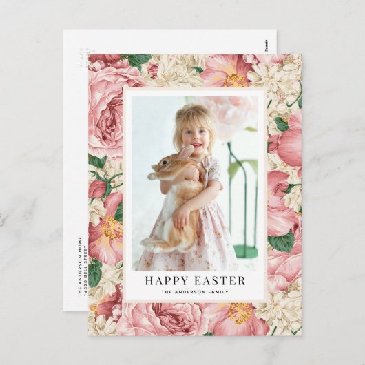  Roos en Hydrangea Foto Happy Easter Feestdagenkaart (Voorkant / Achterkant)