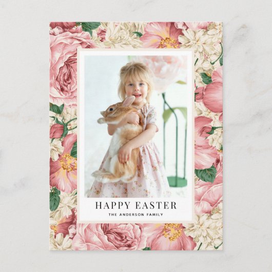  Roos en Hydrangea Foto Happy Easter Feestdagenkaart (Voorkant)