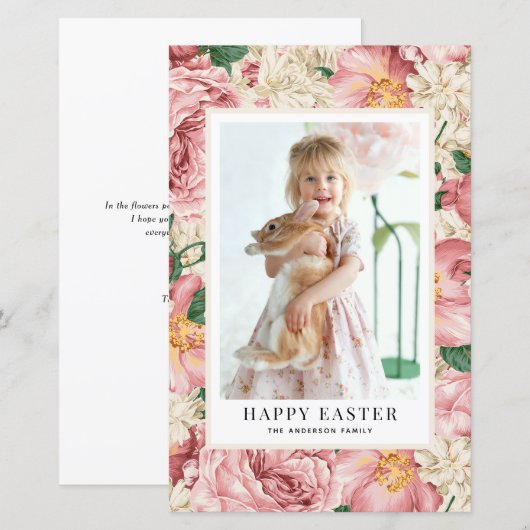  Roos en Hydrangea Foto Happy Easter Kaart (Voorkant / Achterkant)