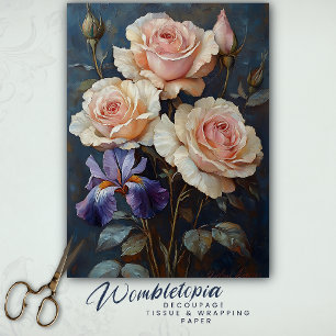  Roos en Iris Elegante Botanische Decoupage Tissuepapier