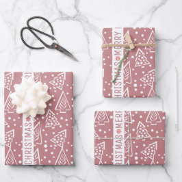 Roos en kerstbomen inpakpapier vel