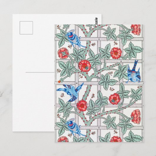 Roos en kleine vogel, William Morris Briefkaart (Voorkant / Achterkant)