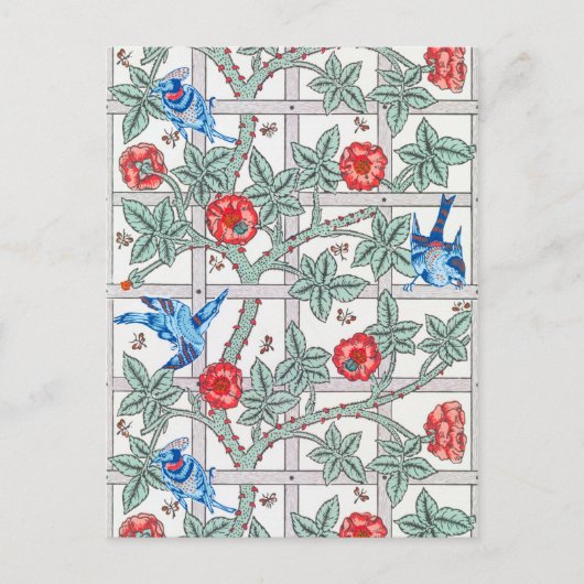 Roos en kleine vogel, William Morris Briefkaart (Voorkant)
