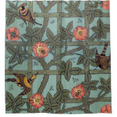 Roos en kleine vogel, William Morris Douchegordijn (Voorkant)