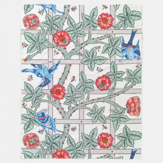 Roos en kleine vogel, William Morris Fleece Deken (Voorkant)