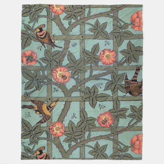 Roos en kleine vogel, William Morris Fleece Deken (Voorkant)
