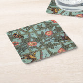 Roos en kleine vogel, William Morris Kartonnen Onderzetters (Schuin)