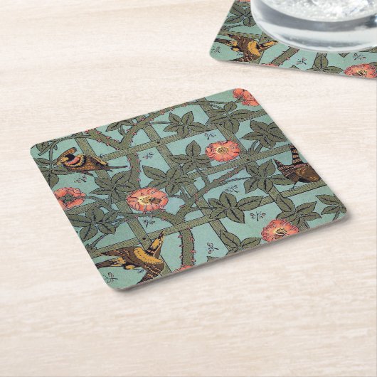 Roos en kleine vogel, William Morris Kartonnen Onderzetters (Schuin)