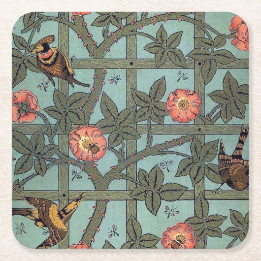 Roos en kleine vogel, William Morris Kartonnen Onderzetters (Voorkant)