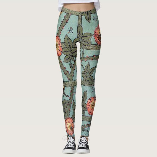 Roos en kleine vogel, William Morris Leggings (Voorkant)