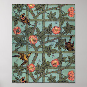 Roos en kleine vogel, William Morris Poster