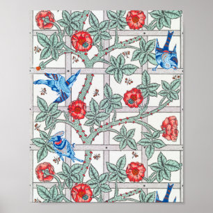 Roos en kleine vogel, William Morris Poster