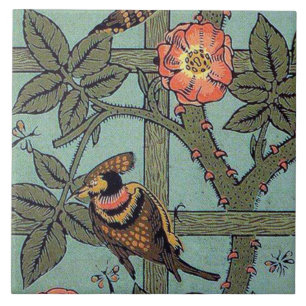 Roos en kleine vogel, William Morris Tegeltje