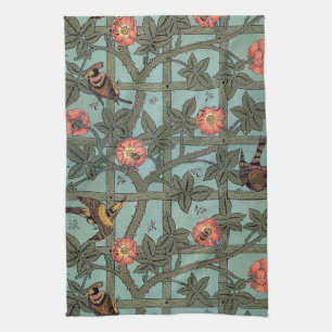 Roos en kleine vogel, William Morris Theedoek