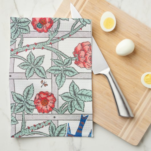 Roos en kleine vogel, William Morris Theedoek (Quarter Fold)