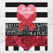 Roos en liefdeslabel op zwarte-bordstijl wijn etiket (Enkel label)