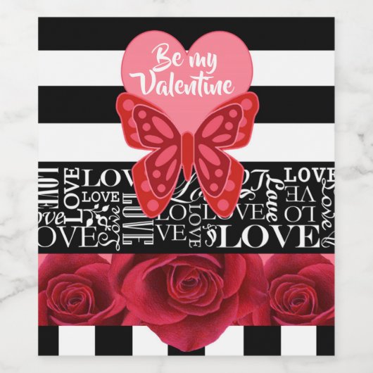 Roos en liefdeslabel op zwarte-bordstijl wijn etiket (Enkel label)