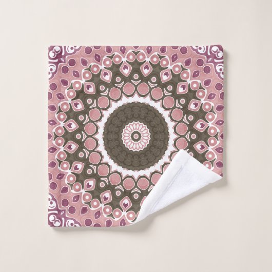 Roos en Mocha Mandala Patroon Floral Geometrie Bad Handdoek (Wasdoekje)