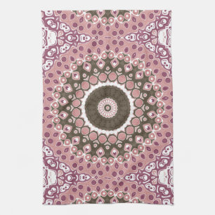 Roos en Mocha Mandala Patroon Floral Geometrie Theedoek