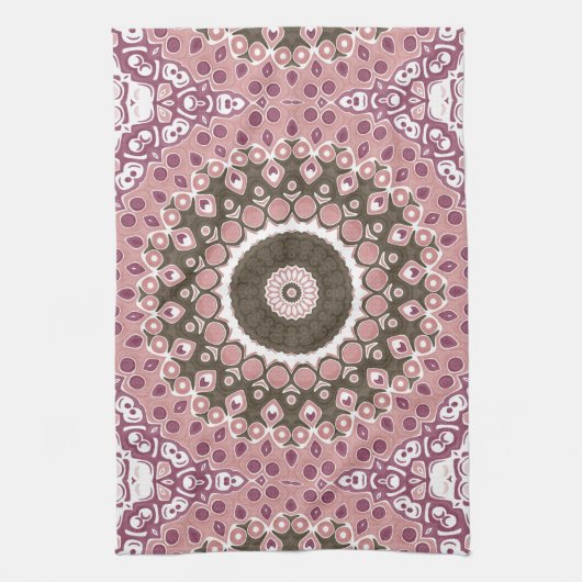 Roos en Mocha Mandala Patroon Floral Geometrie Theedoek (Verticaal)