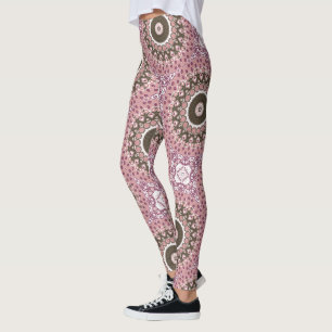 Roos en Mokka Mandala Patroon Bloemige Geometrie Leggings