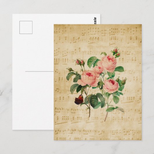  Roos en muziekblad Briefkaart (Voorkant / Achterkant)
