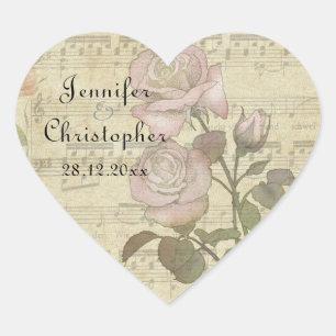  Roos en muziekscore trouwensset Hart Sticker