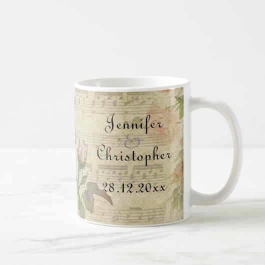  Roos en muziekscore trouwset Koffiemok (Rechts)